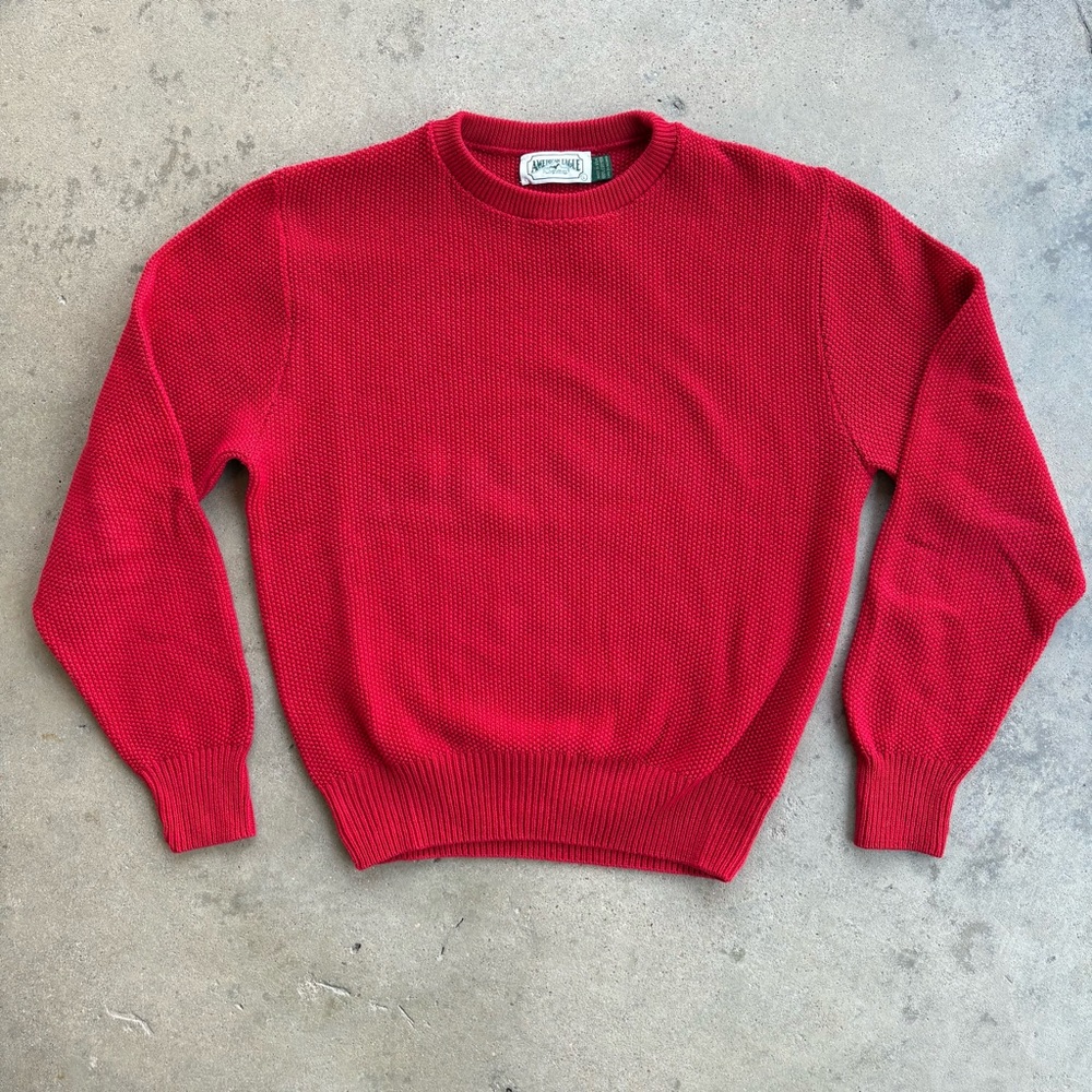 Vintage American Eagle Woven Sweater Size Large Made in USA 100% Cotton Red